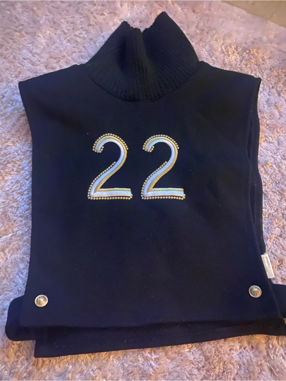 Black Turtleneck Top with Embellished '22'